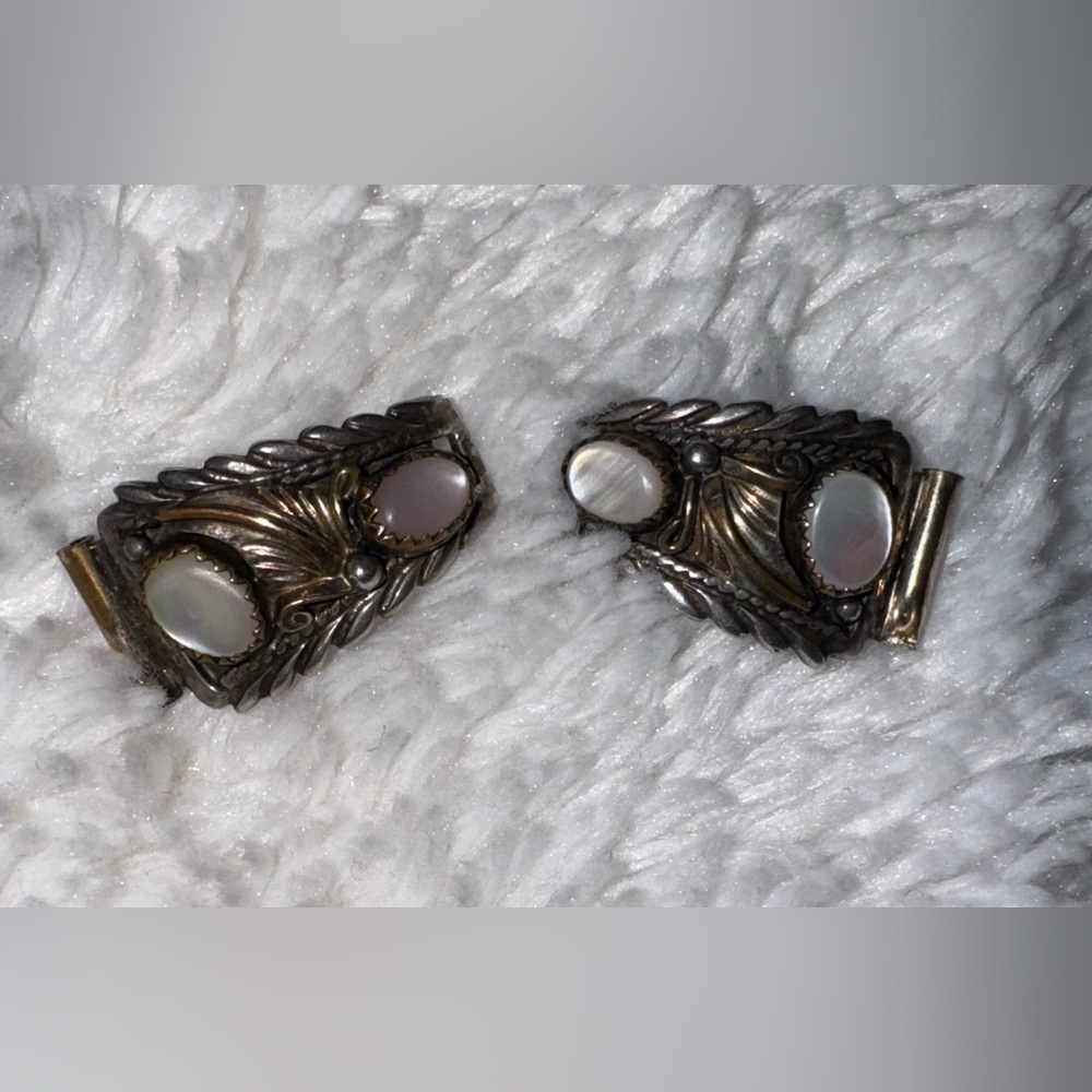 Vintage Navajo Native American Sterling & Mother of Pearl Watch Connectors